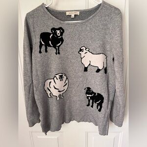 Astrologie Women's Black & White Sheep Intarsia Grey Sweater Small Cottagecore